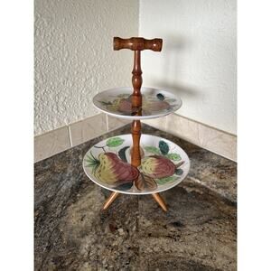 Vtg MCM Ironstone Royal‎ Sealy Tiered Serving Plate Set Japan Hostess Server EUC